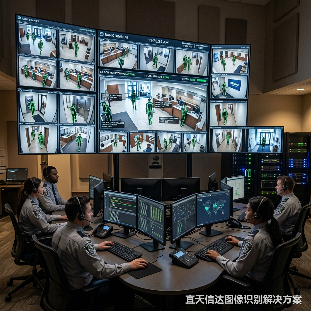 智能金融物理网点异常形体行为提取与 GCN 时空图神经网络安防闭环